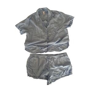 Stars Above Womens XXL Blue Striped Pajama Set Short Sleeve Button Down Shorts